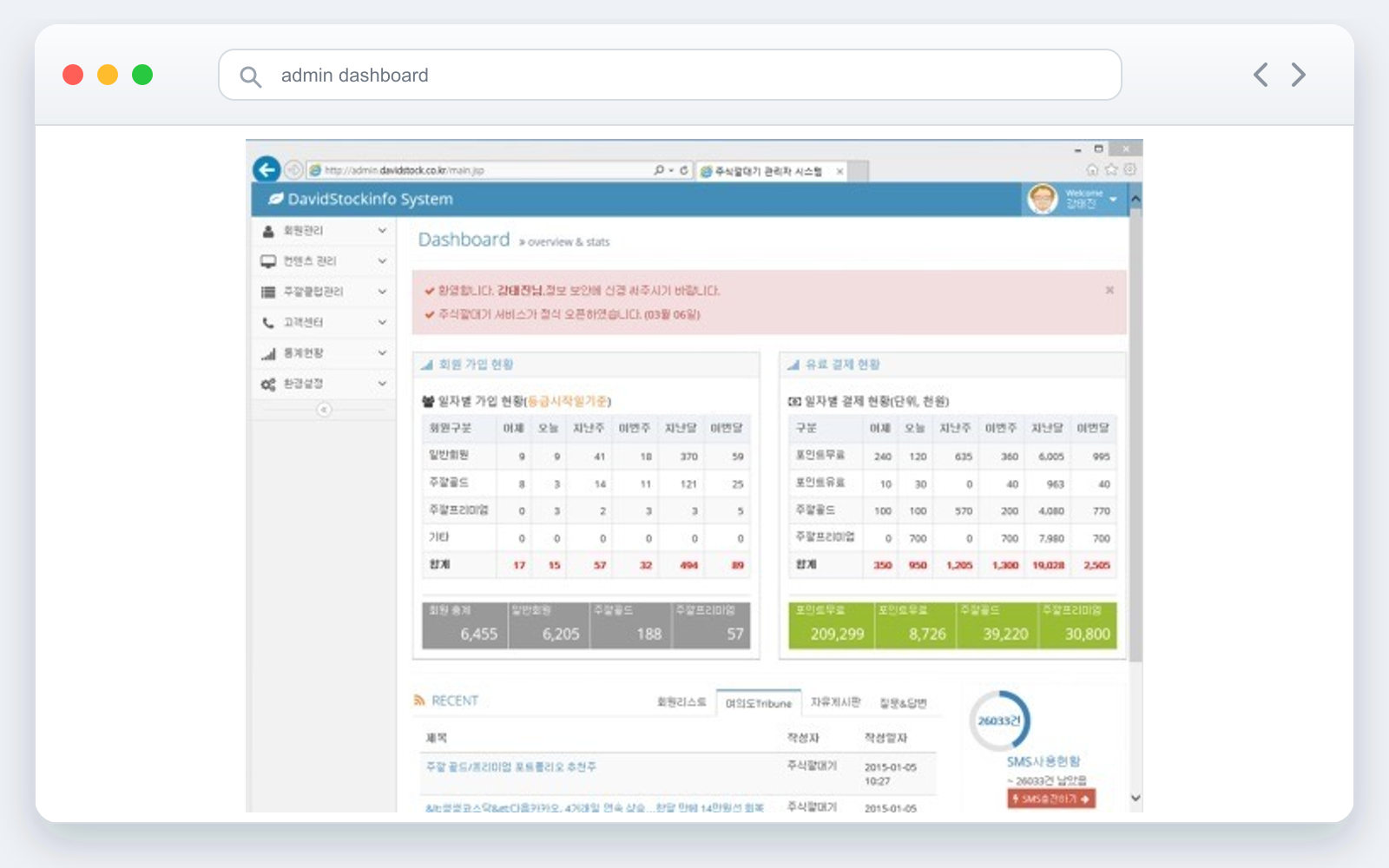 주식정보 관리자 화면